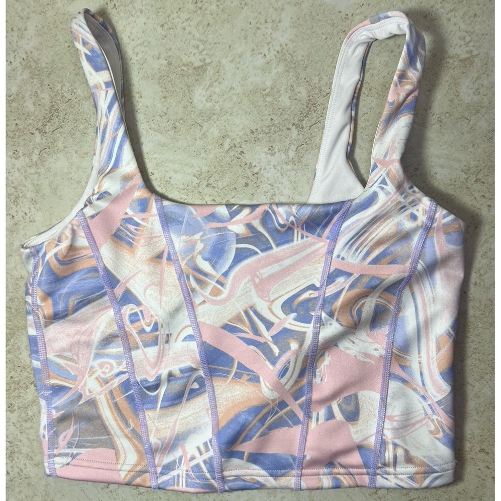 IVL Collective Pastel Swirl Corset Sports Bra Top‎ Size 4 Yoga Athleisure Beach